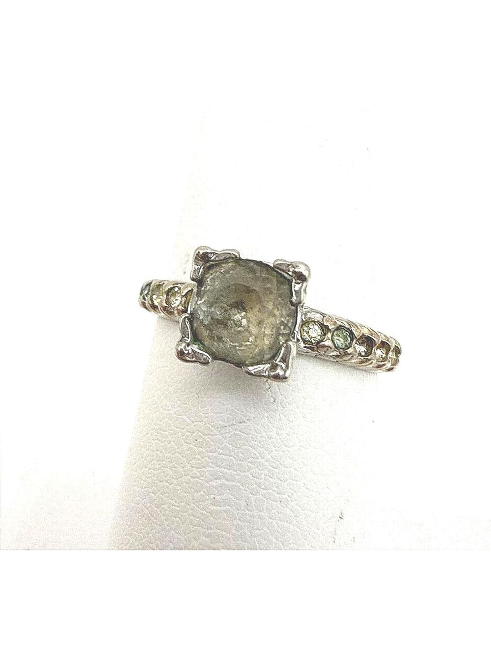 Uncas Sterling Vintage Silver Ring with Discolored Clear Gemstone Size 6.75